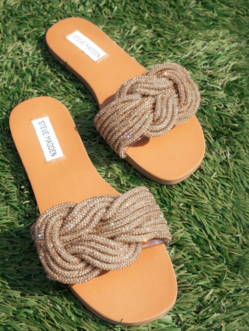 Steve Madden 'Adore' Flat Beaded Slide Sandals In Bronze Size 9